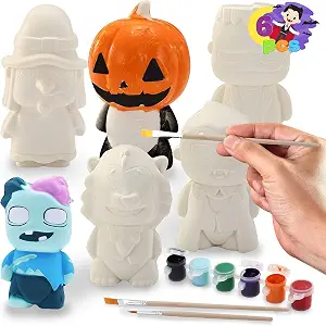 JOYIN Halloween Squishy Toys Coloring Craft Kit with 6 Different Characters, 6 Colors Paints, and 3 Paintbrushes, Art Craft Painting Kit DIY Set Halloween Party Games for Kids Activities Party Favors