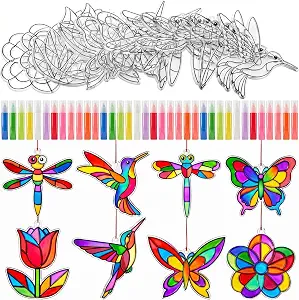 Blueweenly 36 Pcs Hummingbird Suncatcher Kits for Adults Kit 24 Pcs Hummingbird Suncatchers Painting Crafts 12 Colored Paints Suncatcher Decoration Window Paint Art Sun Catchers Gift Art Project