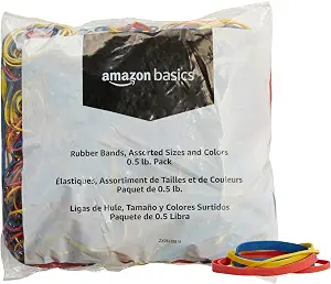Amazon Basics Assorted Size and Color Rubber Bands, Strong Elastic Stretch Office Supplies, 0.5 lb. Variety Assortment
