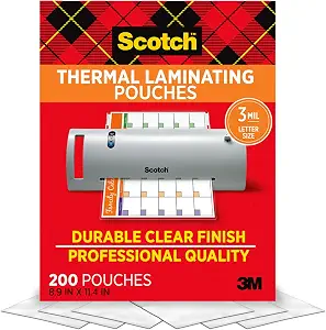 Scotch Thermal Laminating Pouches, 200 Count, Clear, 3 mil.