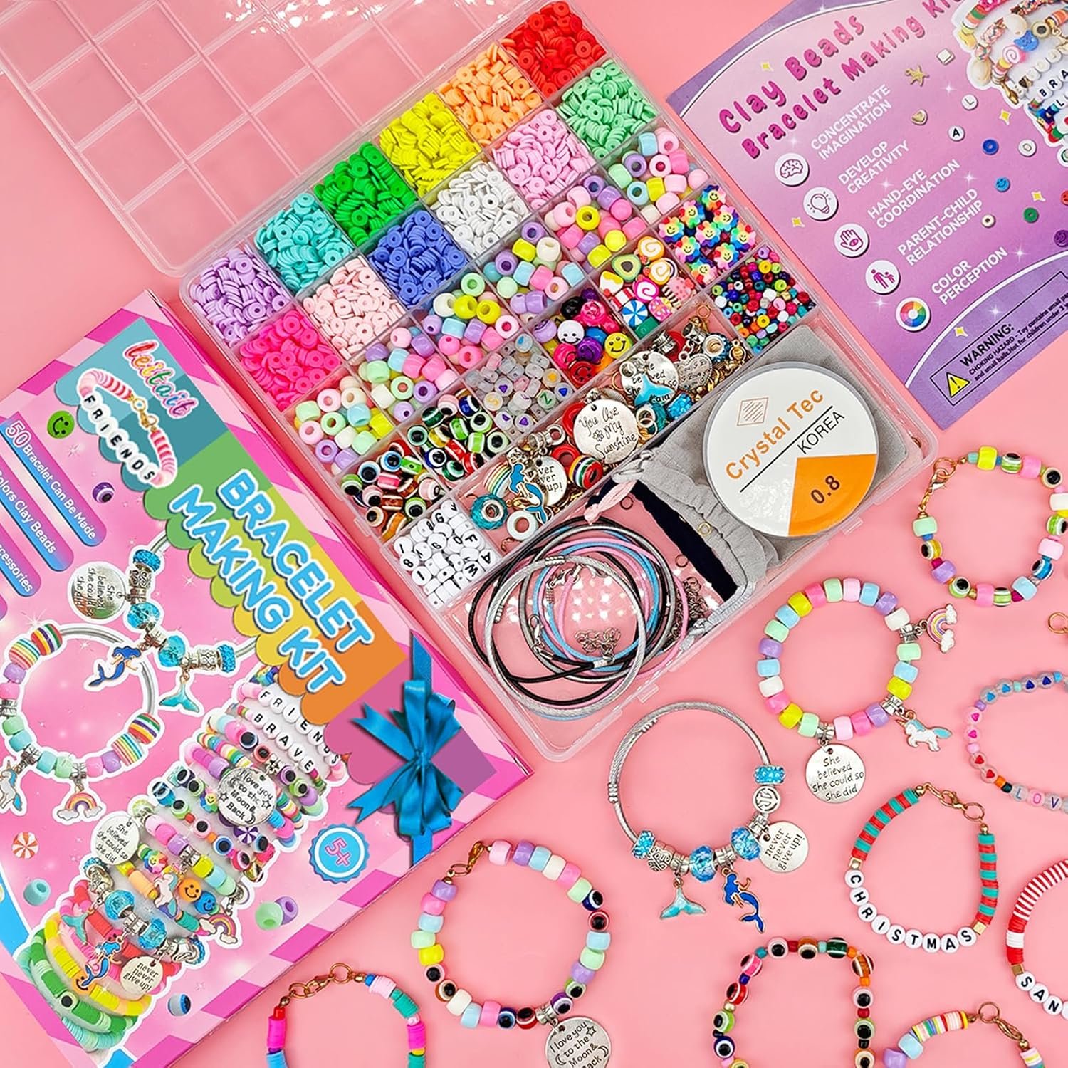 leitait Girls Toys Bracelet Making Kit -3400pcs Charm Jewelry Making Kit Supplies,Unicorn/Mermaid Crafts Birthday Christmas Gifts for Girls Ages 5 6 7 8 9 10 11 12 Years Old - Image 3