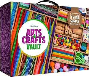Dan&Darci Arts and Crafts Vault - Craft Supplies Kit in a Box - Birthday Gift for Kids Ages 4 5 6 7 8 9 10 11 & 12 Year Old Girls & Boys - Crafting Set Kits - Gift Ideas for Kid Art Activity Gifts