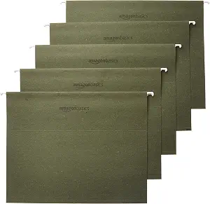 Amazon Basics Hanging File Folders with Adjustable Tabs, Sturdy Expandable Document Organizer, Letter Size 8.5x11 inch, Green, 25-Pack