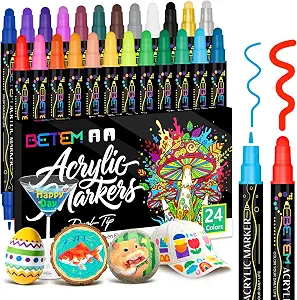 Betem 24 Colors Dual Tip Acrylic Paint Markers, Fabric Decorating Kits