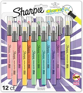 Sharpie Clear View Highlighters, With See-Through Chisel Tip, Assorted Colors, 12 Count - School, Teacher, Office Supplies