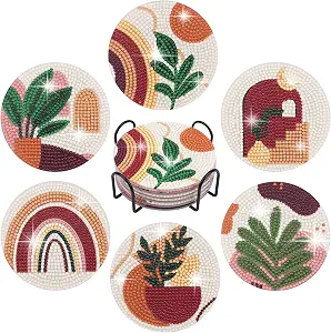Temlum 6pcs Diamond Art Coasters Kits for Adults with Holder, Plants