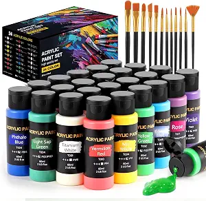 TMOL Acrylic Paint Set, 24 Colors (2 oz/Bottle) with 12 Art Brushes, Art Supplies for Painting Canvas, Wood, Ceramic & Fabric, Rich Pigments Lasting Quality for Beginners, Students & Professional Artist