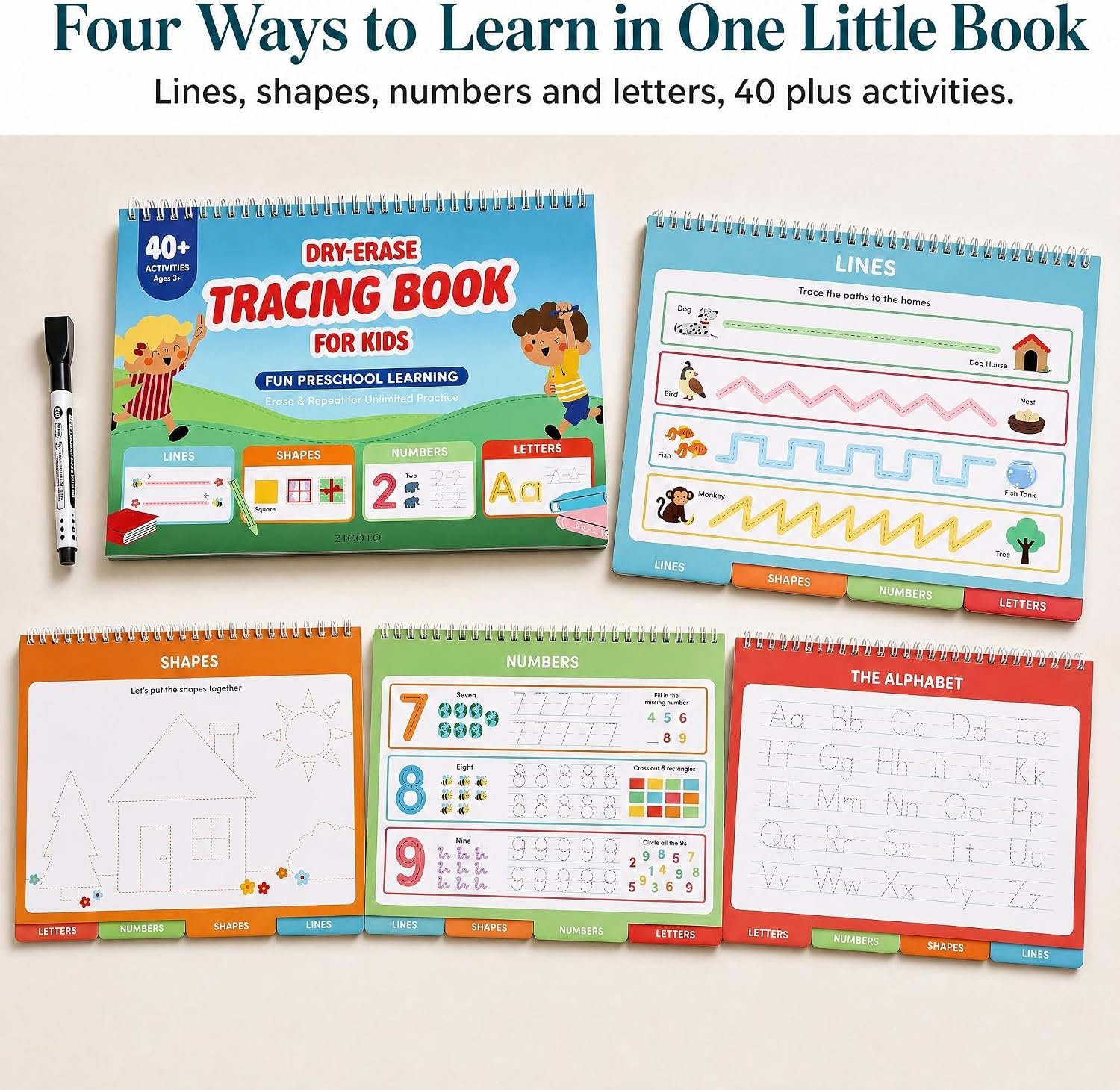 Fun Preschool Workbooks for Kids Age 3-5 - Reusable Dry Erase Tracing Books - Image 4