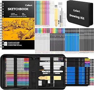 Caliart 176PCS Art Supplies Sketching Kit, 100 Sheets 3-Color Sketch Book