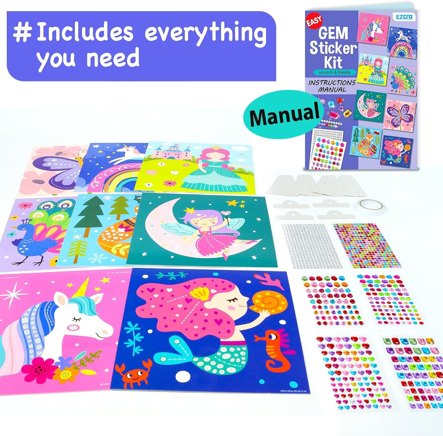 EZCRA Gem Sticker Kit for Kids - 990+ Stickers, 8 Unicorn Princess Themes - Image 4