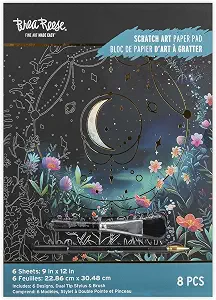 Brea Reese Scratch Art Paper Pad, Moonlight Garden 9x12in Adult Craft Kit