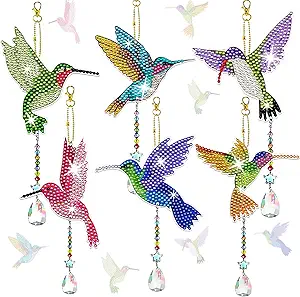6 Pcs Diamond Painting Wind Chime Hummingbird Diamond Art Suncatcher
