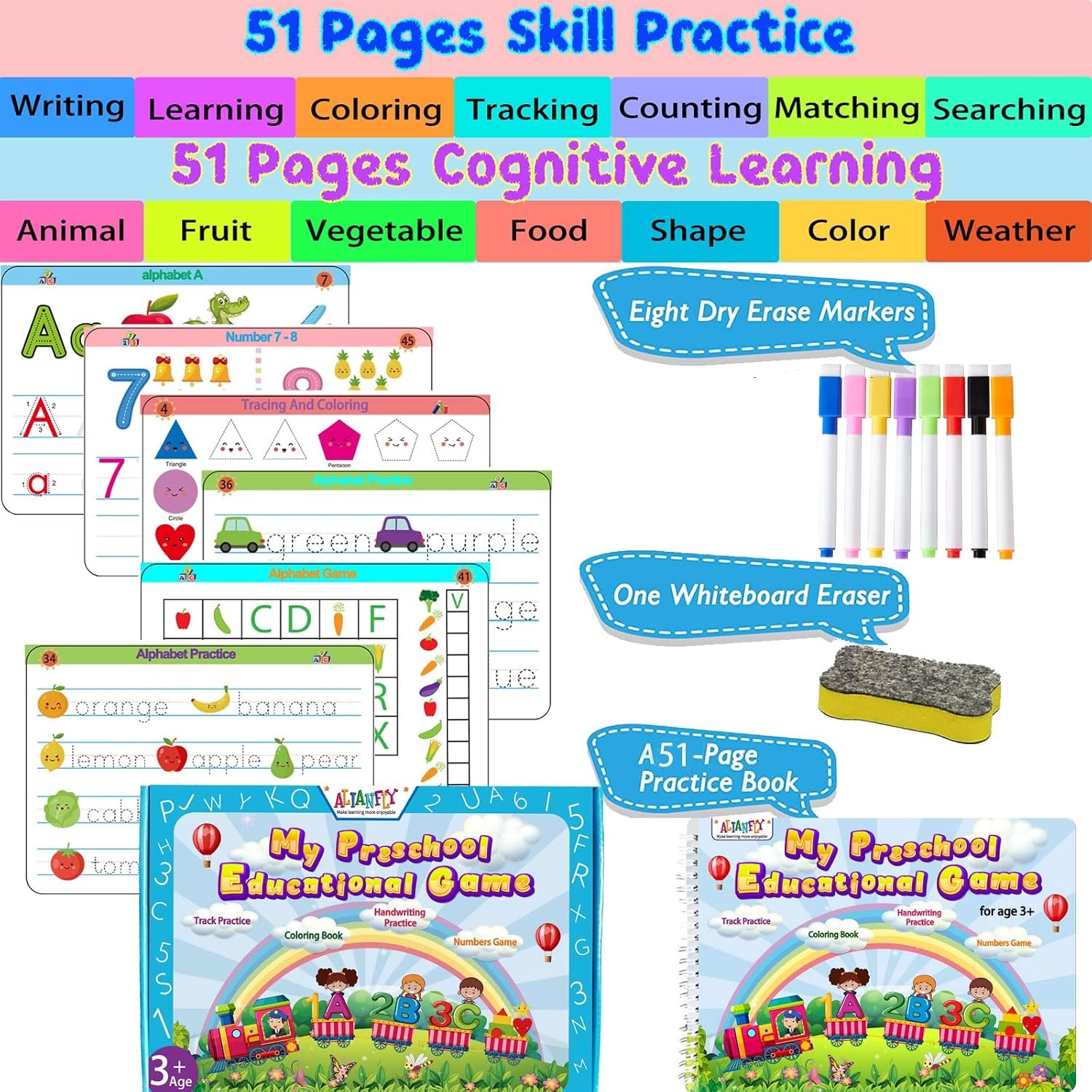 ALIANFLY Preschool Learning Activities Educational Workbook - Toddler Prek Montessori Handwriting Practice Activity Tracing Toys Busy Book for Kids, Autism Learning Materials and ABC Learning Book - Image 4