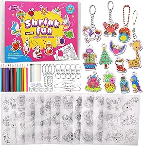 Funtopia Shrinking Art Sheets Kits for Kids, 75 Pre-Cut Keychain Making Kit