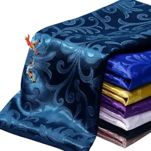 Manyshofu Navy Blue Jacquard Satin Fabric by The Yard, 60 Wide (1 Yard)