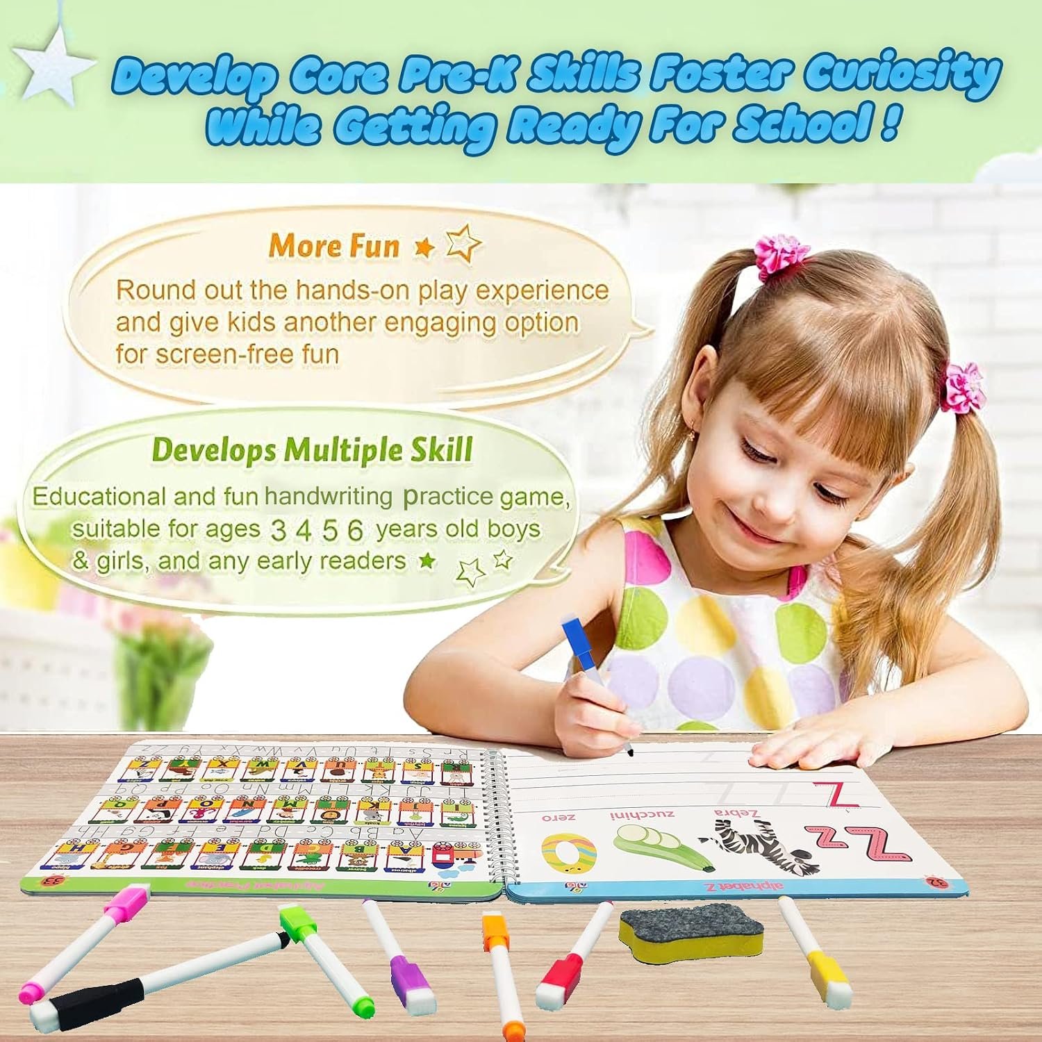 ALIANFLY Preschool Learning Activities Educational Workbook - Toddler Prek Montessori Handwriting Practice Activity Tracing Toys Busy Book for Kids, Autism Learning Materials and ABC Learning Book - Image 3