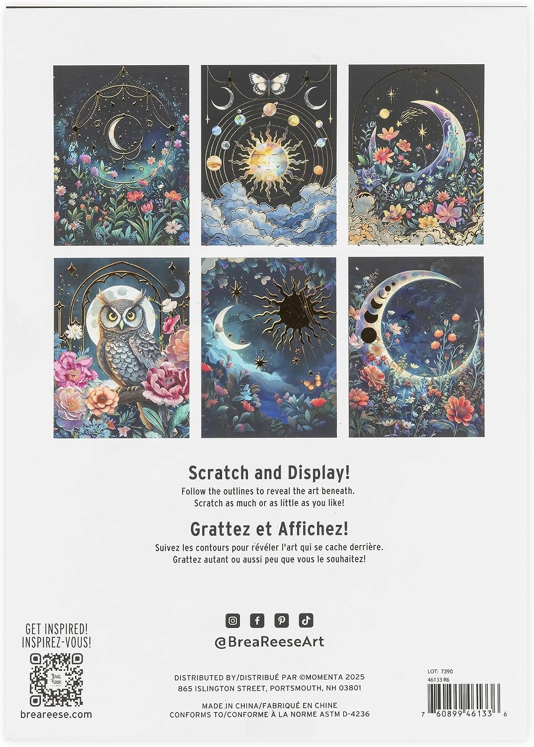 Brea Reese Scratch Art Paper Pad, Moonlight Garden 9x12in Adult Craft Kit - Image 3