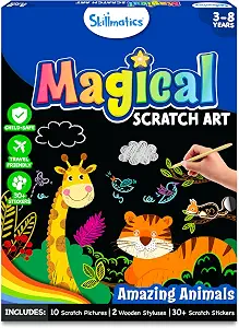 Skillmatics Magical Scratch Art Book – Animals, Paper Craft Kit, Travel Toy