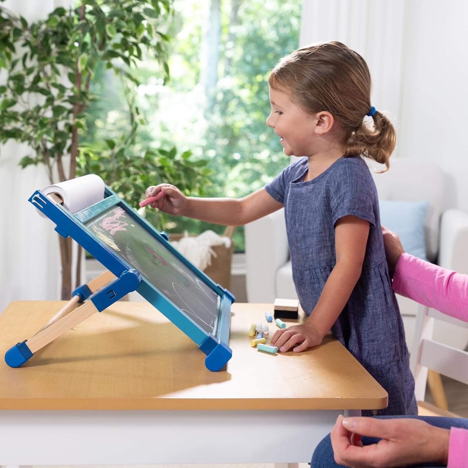 Melissa & Doug Magnetic Tabletop Easel, Deluxe Double-Sided Wooden Art Set with Chalkboard, Dry-Erase Board, Paper Roll Holder, Magnets & Art Supplies, Preschool Learning Toys for Kids Ages 3+ - Image 3