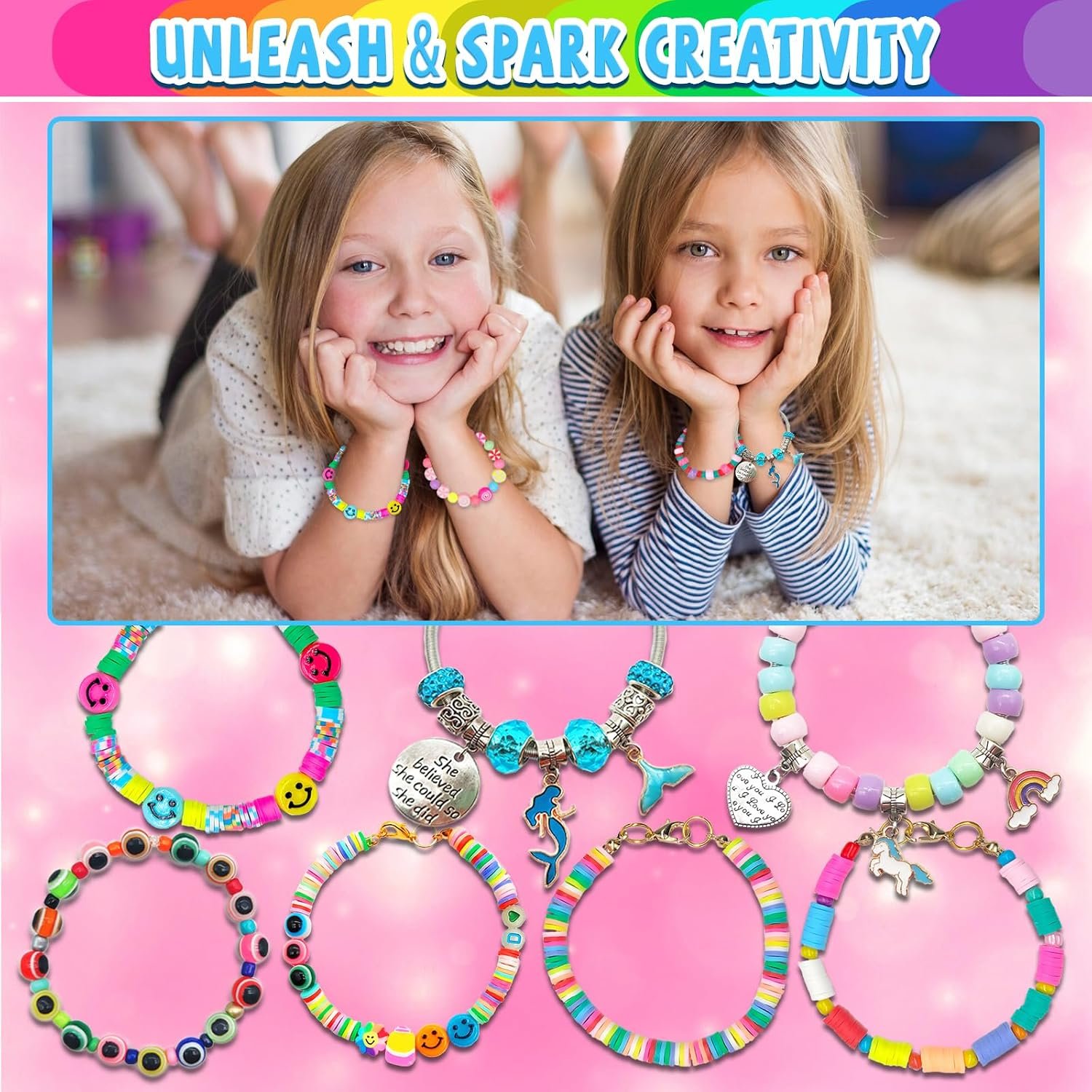 leitait Girls Toys Bracelet Making Kit -3400pcs Charm Jewelry Making Kit Supplies,Unicorn/Mermaid Crafts Birthday Christmas Gifts for Girls Ages 5 6 7 8 9 10 11 12 Years Old - Image 6