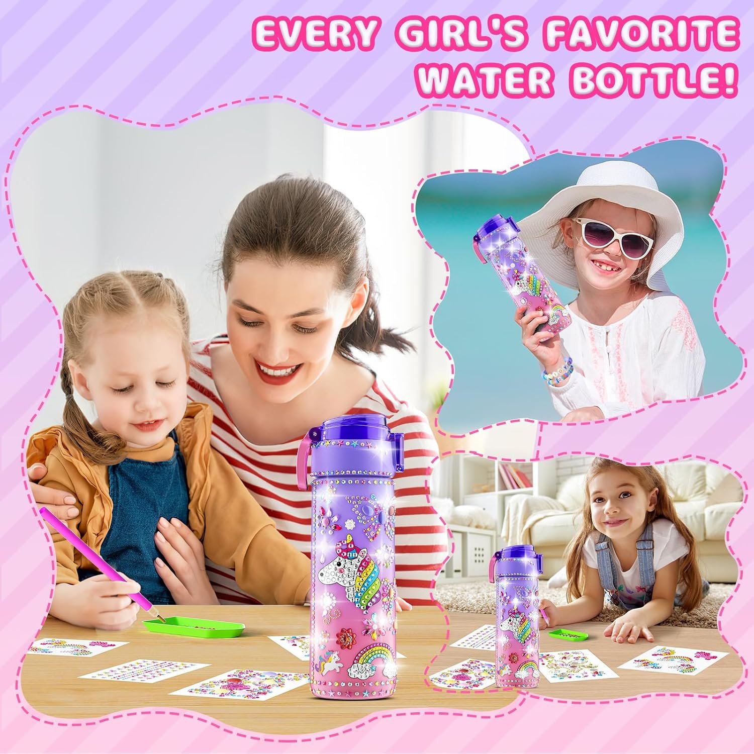BOOH Gifts for Girls 4-12, Decorate Your Own Water Bottle Kits for Girls, Unicorn Diamond Painting Toys & Friendship Bracelet Kit, Fun Arts Crafts for Kids Ages 4-6-8-10, Birthday Gifts Toys for Kids - Image 5