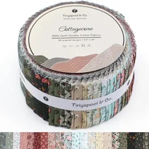 Tinyspool & Co.'s Twirlie Roll 40 Precut Quilting Fabric Strips for Quilting Supplies, Crafting, and Sewing, Soft Cotton Strip for Blanket, Rug, Upholstery, Home Decor, and Purse Making, Cottagecore