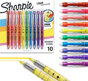Sharpie Liquid Highlighters, Chisel Tip, Assorted Colors, 10 Count - Journaling, School, Study Supplies