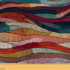 Feelyou Boho Fabric by The Yard Bohemian Wavy Upholstery Fabric for Sewing Crafting Rainbow Embroidered Waves Print Indoor Decor for Home DIY Projects Geometric Tribal Ethnic 1 Yard Soft Flannel