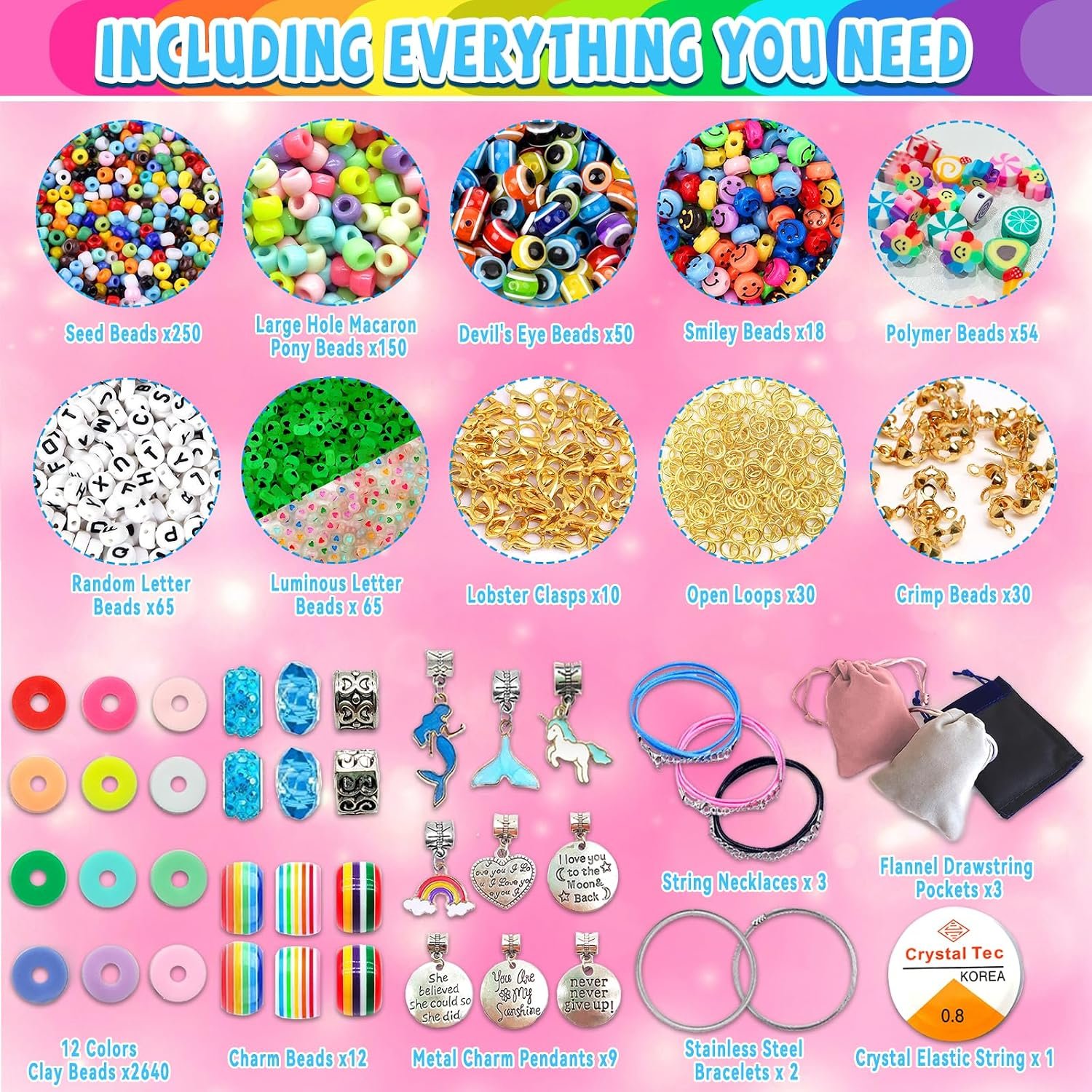 leitait Girls Toys Bracelet Making Kit -3400pcs Charm Jewelry Making Kit Supplies,Unicorn/Mermaid Crafts Birthday Christmas Gifts for Girls Ages 5 6 7 8 9 10 11 12 Years Old - Image 5