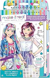 Fashion Design Sketchbook for Girls - Digital Dream Kit with 110 Stickers, Stencils, Design Guide - Emoji & Food Inspired Fashion, Creative Gift Kids Ages 6+, Develops Real-World Skills Make it Real