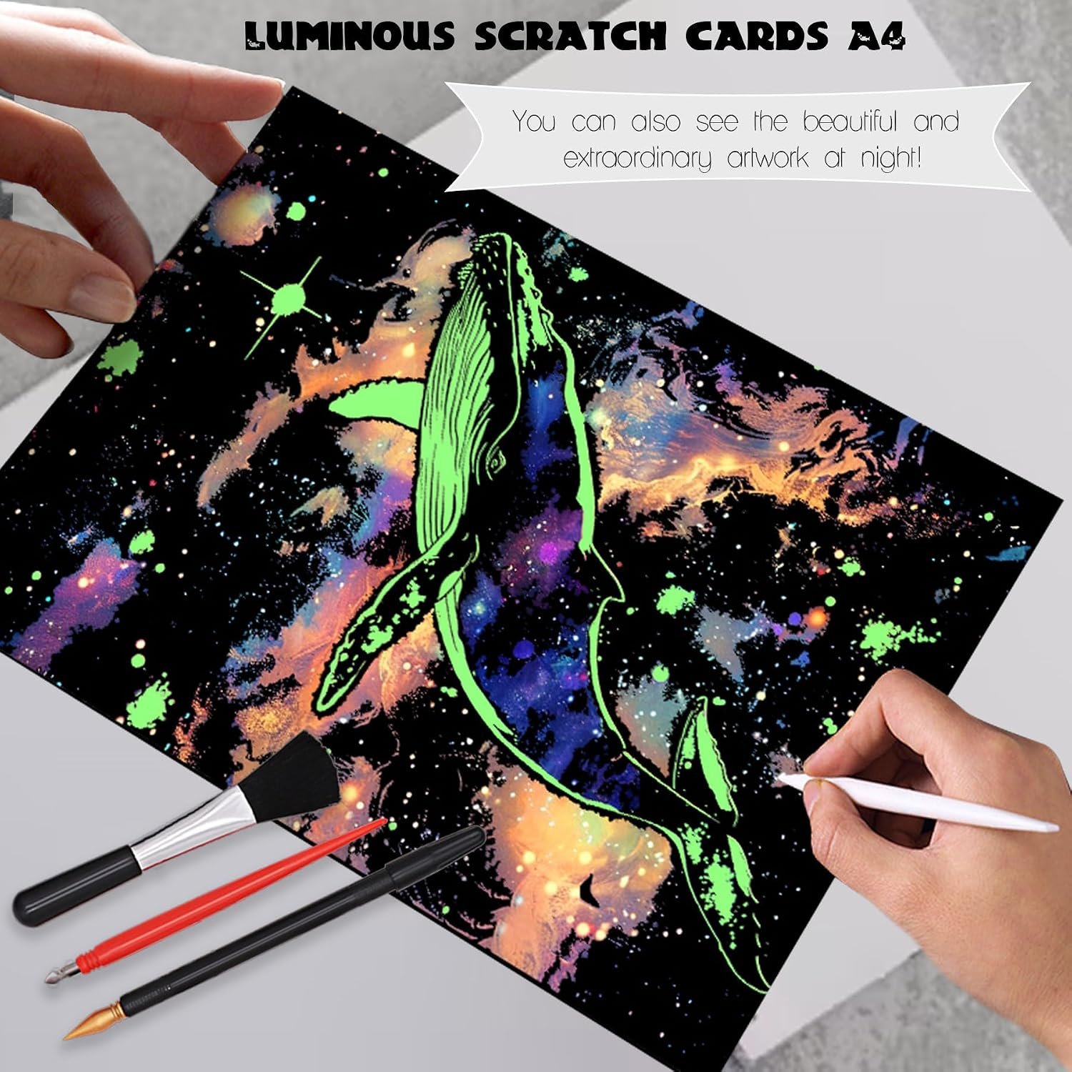 Scratch Paper Art for Adults Crafts, Glow in the Dark, A4/8 Sheets - Image 5