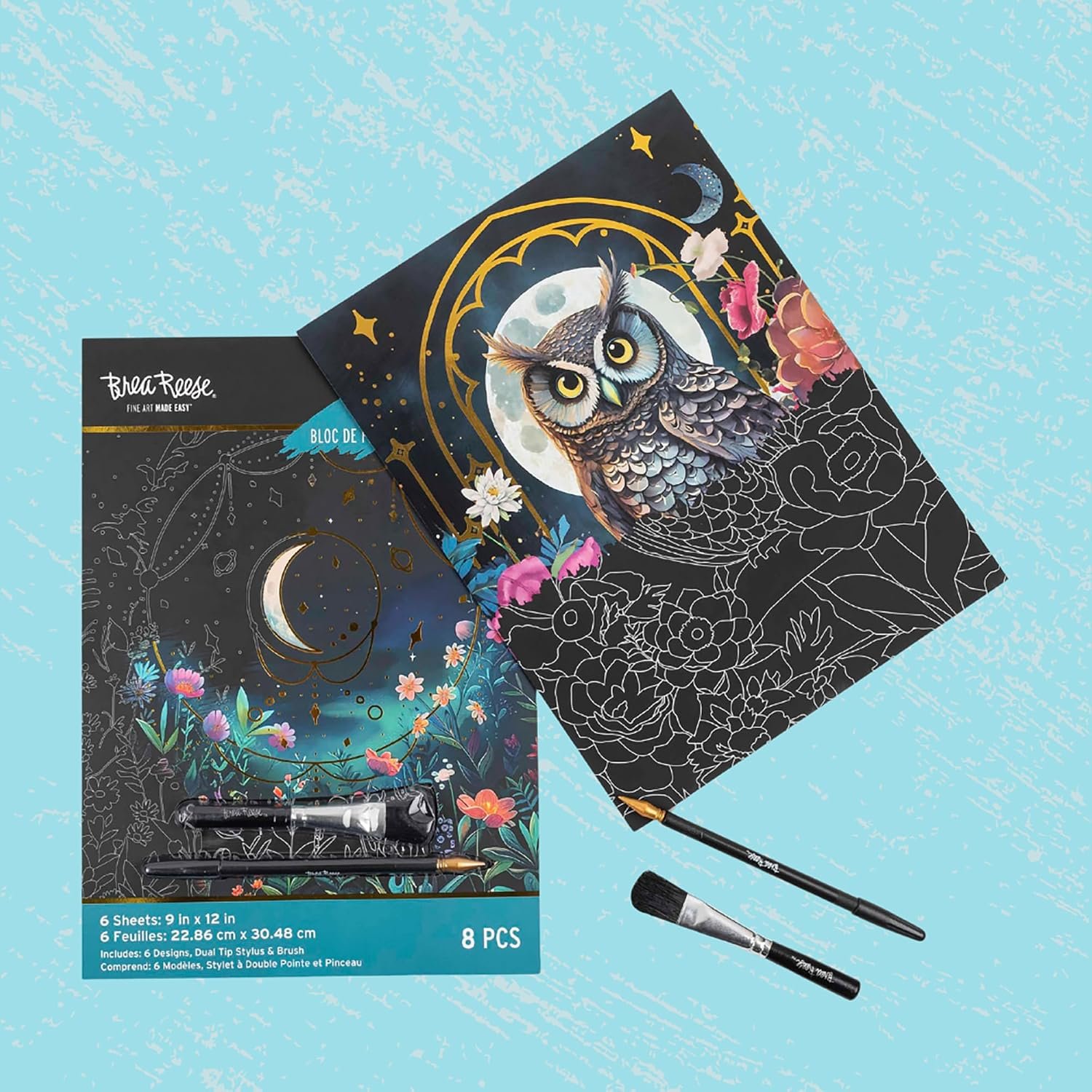 Brea Reese Scratch Art Paper Pad, Moonlight Garden 9x12in Adult Craft Kit - Image 5