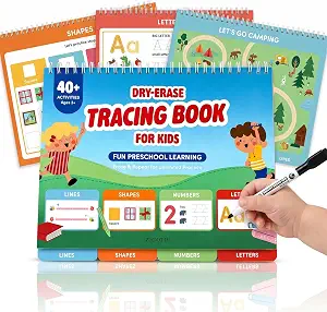 Fun Preschool Workbooks for Kids Age 3-5 - Reusable Dry Erase Tracing Books