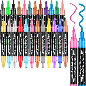 KEVIN&SASA CRAFTS 24 Colors Dual Tip Acrylic Paint Marker Pens Set