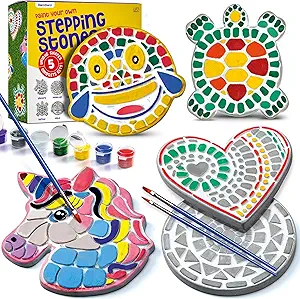Stepping Stones Painting Kit for Kids - 5 Paint Your Own Garden Stones
