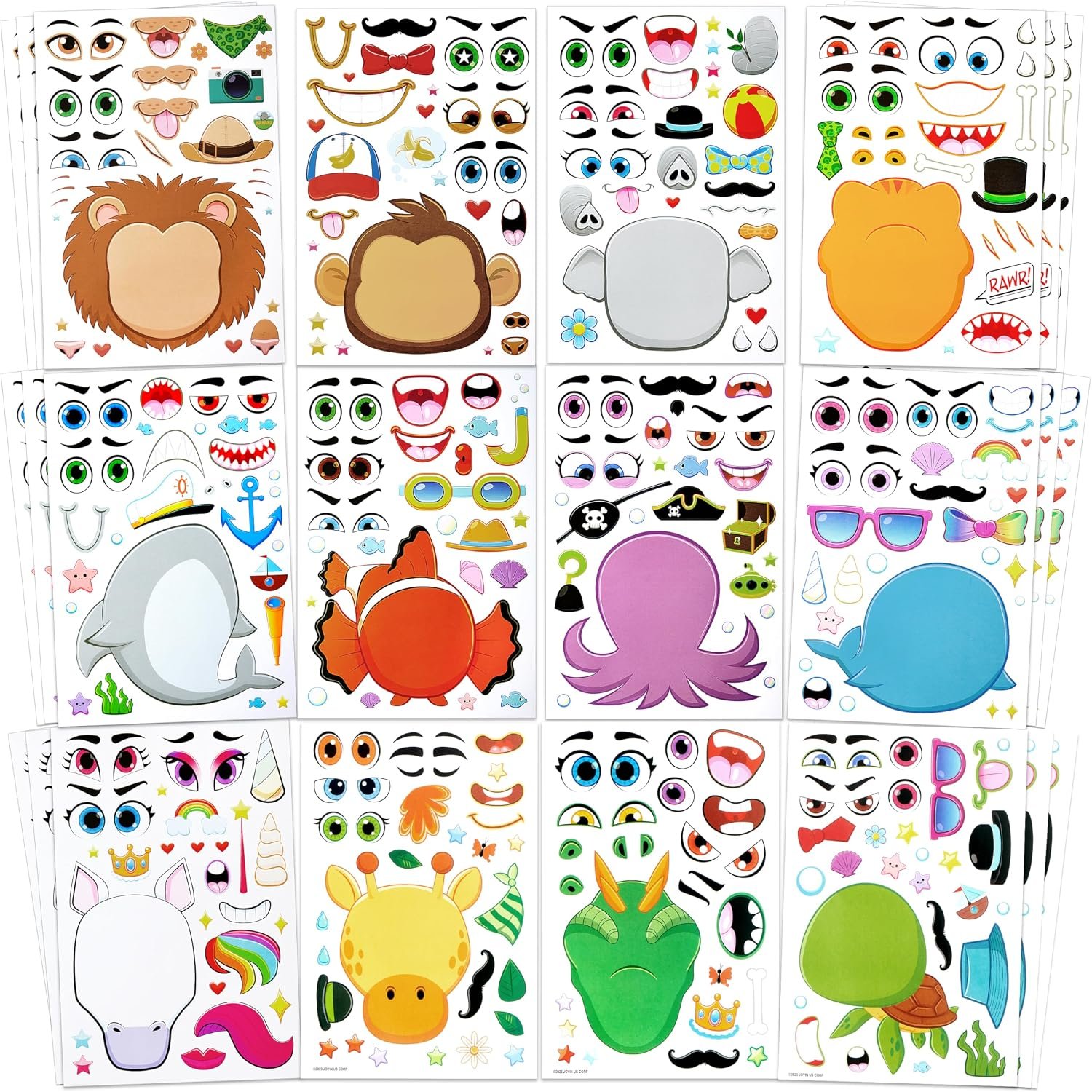 JOYIN 36 Sheets 9"x6" Make a face Stickers for Kids, Make Your Own Animal Stickers with Unicorn, Dinosaur, Sea and Safari Animals, Crafts Birthday Party Favors, Goodie Bags Classroom Activities - Image 2