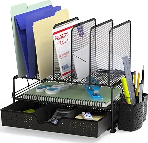Simple Houseware Desk File Organizer for Office Supplies w/Drawer, Black