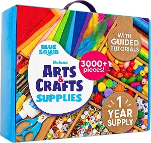 Blue Squid 3000+ pcs Arts and Crafts Supplies for Kids | Craft Kit Box for Kids Age 4-5, 4-8, 6-8, 8-12 | Craft Supplies & Materials Crafts Set Toys Art Box Gifts for Girls Boys Bulk Art Kit