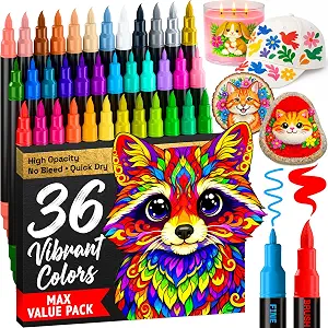 ARTISTRO 36 Dual-Tip Acrylic Paint Marker Pens for Drawing