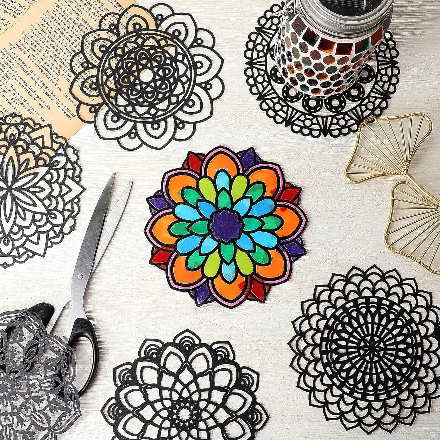 Tinlade 18 Pack Mandala Window Clings DIY Kit Stained Glass Kit Suncatchers - Image 5