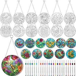 Humyoun 36 Pcs Flower Suncatcher Kits, DIY Stained Glass Paint for Adults