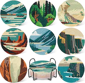 DOTZSO 8 PCS Diamond Art Coasters Small Diamond Painting Kits for Adults