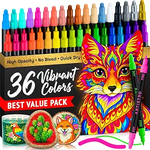 ARTISTRO Dual-Tip Acrylic Paint Marker Pens - Set of 36