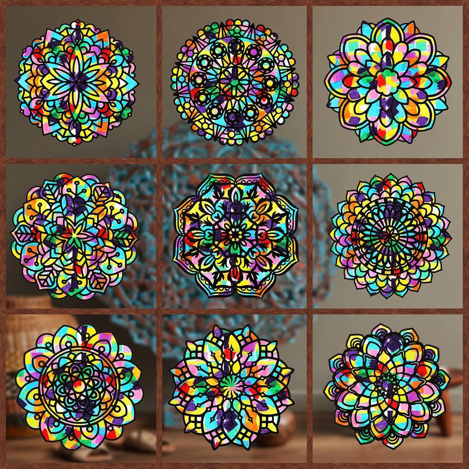 Tinlade 18 Pack Mandala Window Clings DIY Kit Stained Glass Kit Suncatchers - Image 2