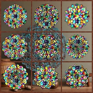 Tinlade 18 Pack Mandala Window Clings DIY Kit Stained Glass Kit Suncatchers