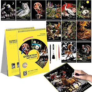 Animal Scratch Art Book for Adult-A4/12PCS Rainbow Scratch Painting Art Set